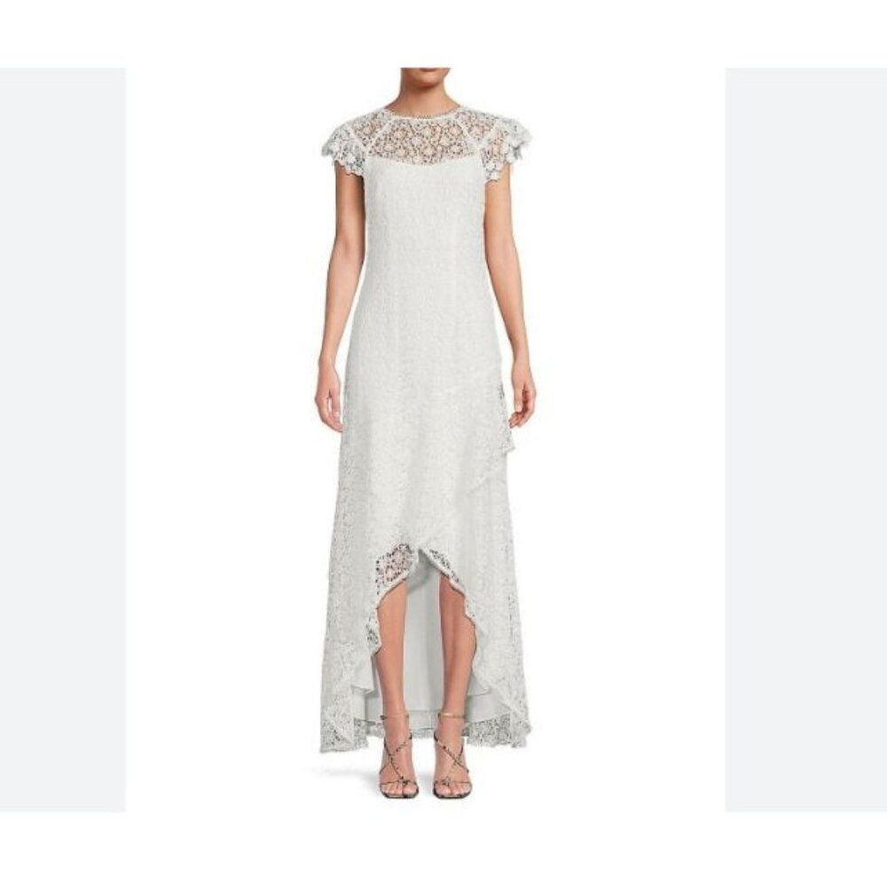 ML Monique Lhuillier Womens High Low Lace Dress Evening Bridal Sz 12 White NWT